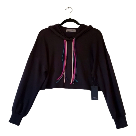 Lanston Sport Tops - Lanston Sport Pullover Black Cropped Soft‎ Hoodie Size Medium NWT